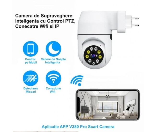 Camera de Supraveghere la Priza cu IP - PTZ 360˚ - Wifi si APP / V380