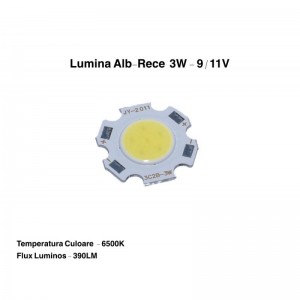Led Cob 11mm, Putere 3W Alb-Rece