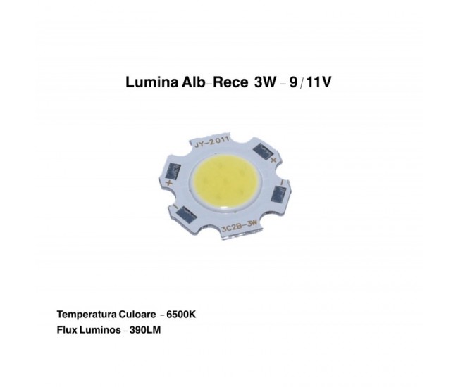 Led Cob 11mm, Putere 3W Alb-Rece