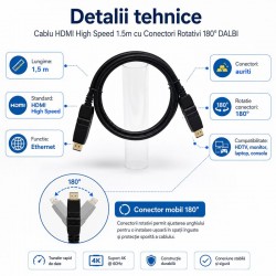 Cablu HDMI High Speed 1.5m cu Conectori Rotativi 180° DALBI