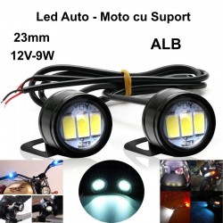 Led Auto 23mm cu Suport / 12V - 9W / ALB, 2 Buc/Set Led Auto 23mm cu Suport / 12V - 9W / ALB, 2 Buc/Set