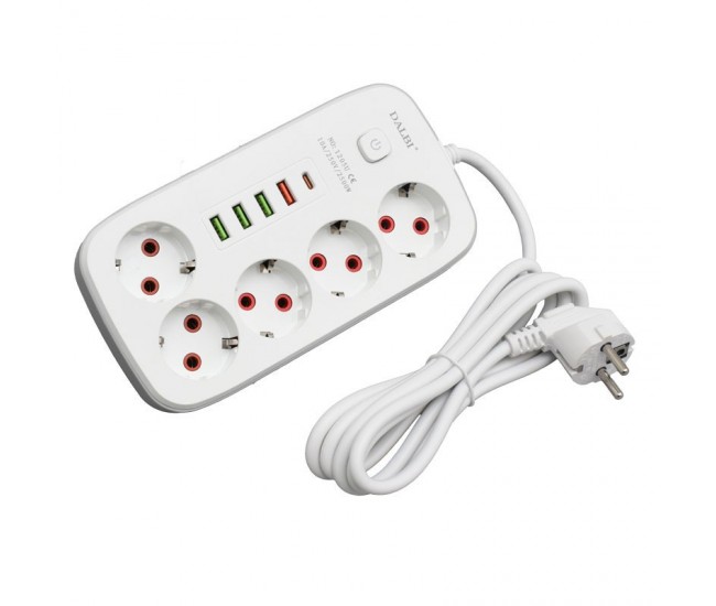 Prelungitor Multifunctional 5 prize - 2m cu 4 x USB 2,1A - PD si Intrerupator