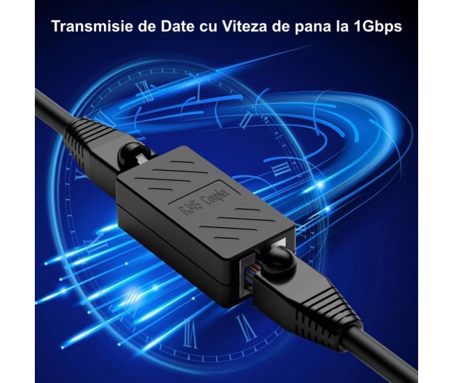 Adaptor RJ45 UTP mama - mama Negru CAT5/6 - cupla retea Ethernet