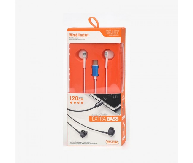 Casti USB-C cu Microfon, Fara Dopuri, Albe CY-C20