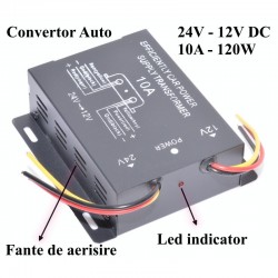 Convertor Auto de Tensiune 24V-12V DC/10A Convertor Auto de Tensiune 24V-12V DC/10A