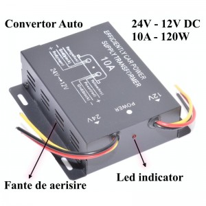 Convertor Auto de Tensiune 24V-12V DC/10A