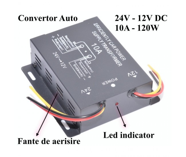 Convertor Auto de Tensiune 24V-12V DC/10A