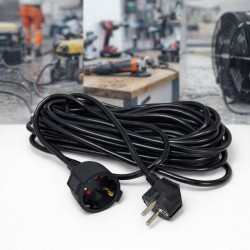 Prelungitor negru 3x1,5mm², lungime 15m, cu stecher si cupla cauciucata, 250V AC 10A, 2500W