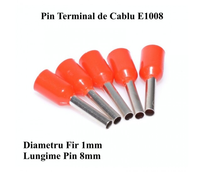 Pin Terminal de Cablu E1008 Rosu, 100Buc/Set