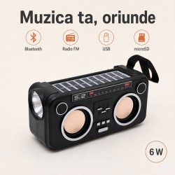Boxă Portabilă Bluetooth 6W cu 2 Panouri Solare, Radio FM SZ-L20 MINI