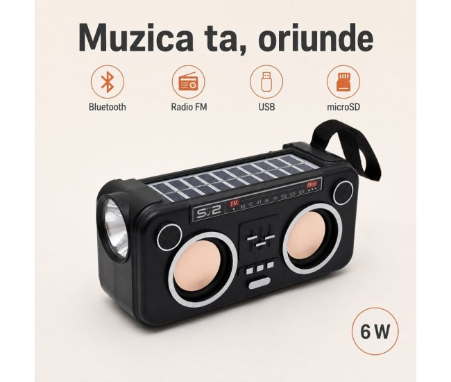 Boxă Portabilă Bluetooth 6W cu 2 Panouri Solare, Radio FM SZ-L20 MINI