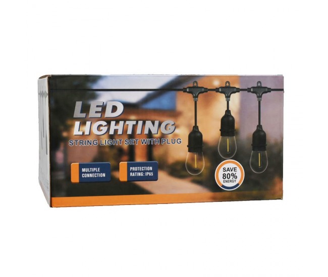 Ghirlanda Luminoasa 5 metri cu 10 Becuri Led E27 Lumina Calda, Alimentare 220V