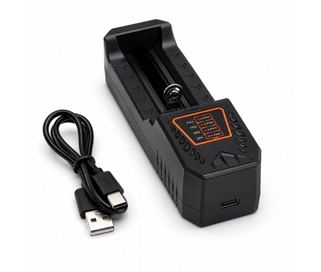 Incarcator Universal pentru Acumulatori Li-ion 1 Slot 18650 USB Type-C DALBI