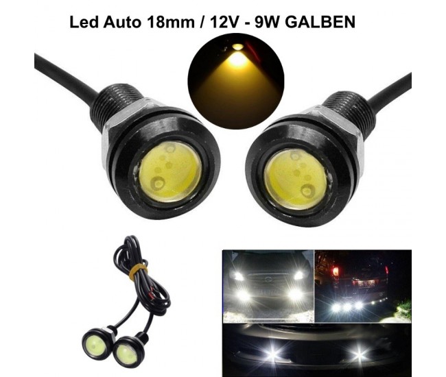 Led Auto 18mm / 12V-9W / GALBEN, 2 Buc/Set