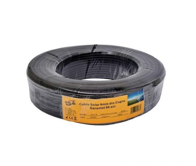 Cablu Solar 6mm Negru PV1-F din Cupru placat cu Staniu si Izolatie Dubla din PVC, 100ml/Rol