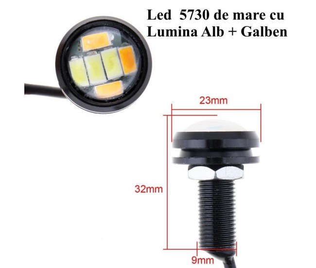 Led Auto 23mm - 12V, 5730 Alb + Galben, 2 Buc/Set