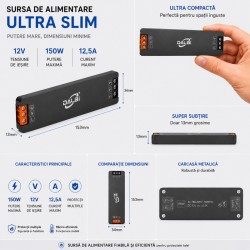 Sursa Alimentare LED 12V 150W 12.5A Ultra Slim 13mm DALBI