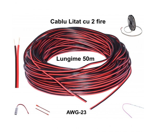 Cablu Alimentare Led RGB 2 Fire, 50m/Rola