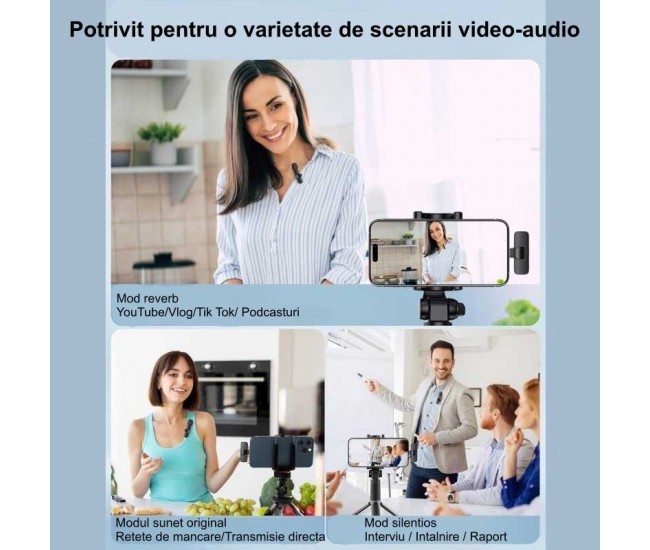 Microfon Dublu Wireless K9 Prof de Lavariera - Tip C / iPhone