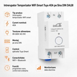 Intrerupator Temporizator WiFi Smart Tuya 40A pe Sina DIN DALBI