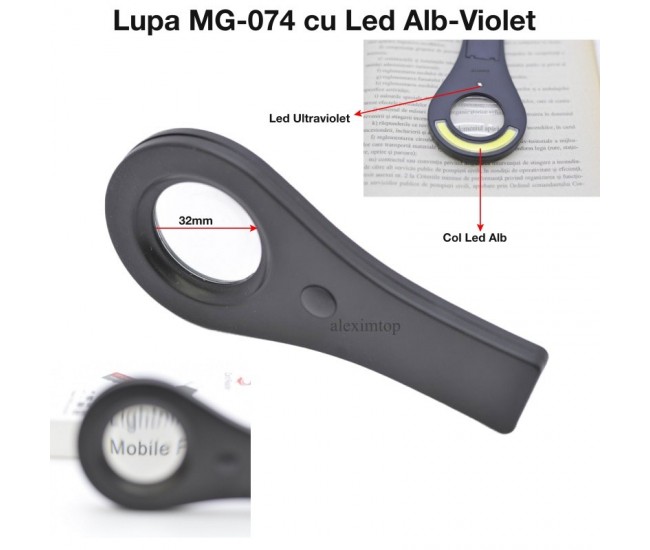 Lupa de Mana, cu Led COB + Violet, MG074