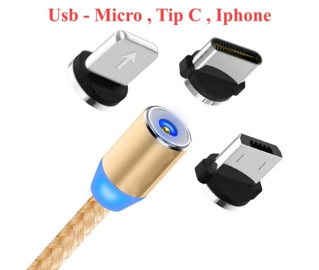 Cablu Magnetic 3 in 1/iPhone, Micro Usb, Tip C