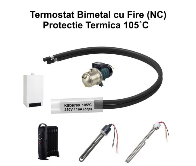 Termostat Temperatura 105˚C cu Fire, Bimetal KSD9700 NC, 250/16A - DALBI