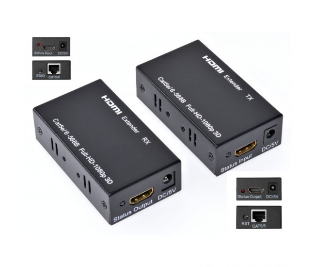 Extender HDMI 60m, prin Utp/Ftp Cat 5E/6