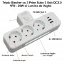 Triplu Stecher Multifunctional cu 2 x Usb QC3.0 - 1PD 20W si Lumina de Veghe