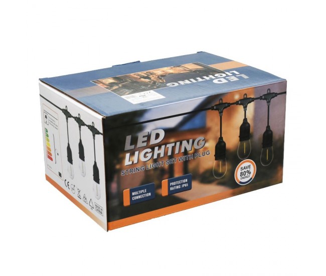 Ghirlanda Luminoasa 5 metri cu 10 Becuri Led E27 Lumina Calda, Alimentare 220V