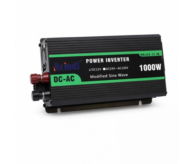 Invertor de Tensiune 1000W, 12V la 220V, Undă Sinusoidală Modificată, USB