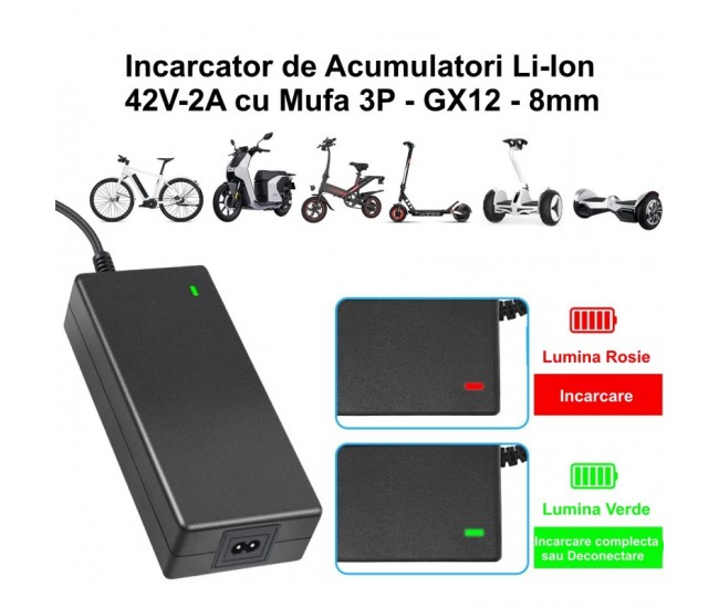 Incarcator Li-ion 42V-2A cu Mufa GX12 - 3P / 8mm