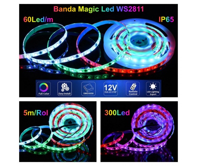 Banda Led WS2811 Digital Pixel 5050 RGB 60D-12V/IP65