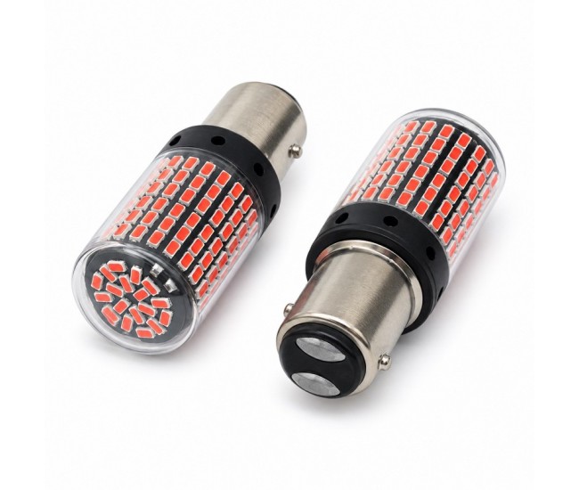 Set 2 Becuri Auto LED 1157 pentru Pozitie si Frana, Rosii, 12V, Soclu BAY15D