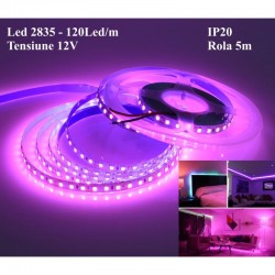 Banda Led 2835 - Roz-Pink 120led/m, IP20 - Rola/5m Banda Led 2835 - Roz-Pink 120led/m, IP20 - Rola/5m