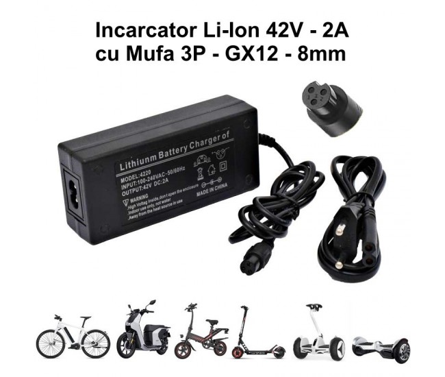 Incarcator Li-ion 42V-2A cu Mufa GX12 - 3P / 8mm