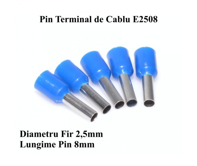 Pin Terminal de Cablu E2508 Albastru, 100Buc/Set