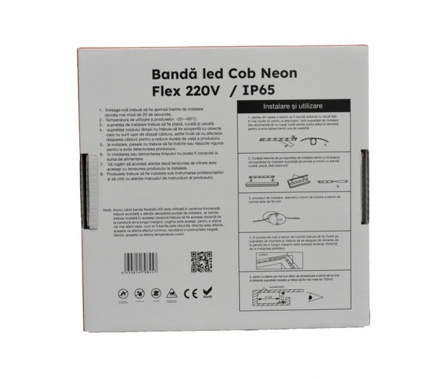 Banda Led Cob Alb-Neutru 4000K Neon Flex - 288led/m - IP65 / 220V - 10W/ml / Rola 5ml
