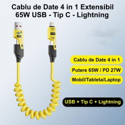 Cablu de Date Extensibil 4 in 1 PD Fast 27W / Tip C - USB - Iphone, CA-894 Cablu de Date Extensibil 4 in 1 PD Fast 27W / Tip C - USB - Iphone, CA-894