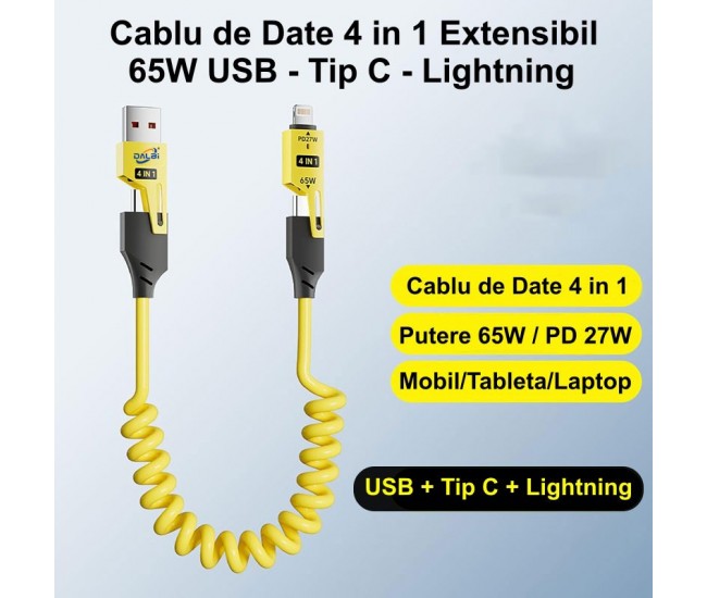 Cablu de Date Extensibil 4 in 1 PD Fast 27W / Tip C - USB - Iphone, CA-894