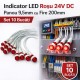 Indicator LED Rosu 24V DC Panou 9,5mm cu Fire 20Cm, Set 10 Bucati