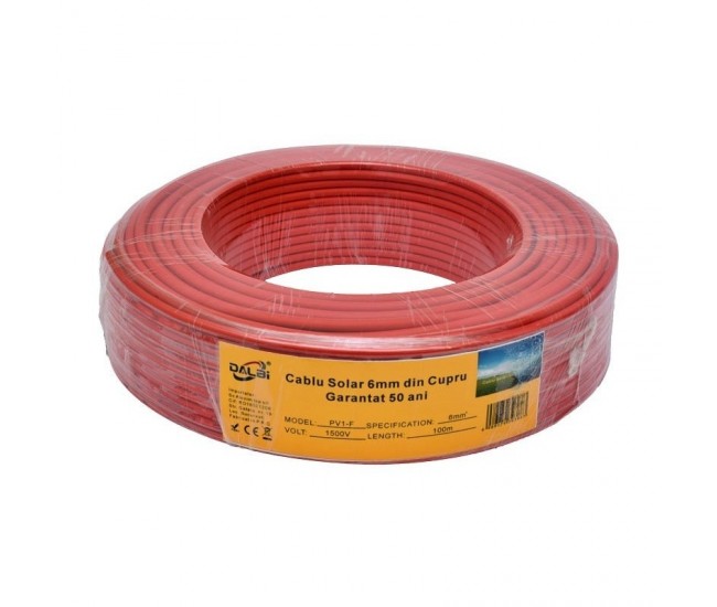 Cablu Solar 6mm Rosu PV1-F din Cupru placat cu Staniu si Izolatie Dubla din PVC, 100ml/Rol