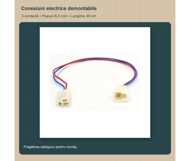 Conector Auto Mama-Tata 3 Pini cu Fire 30 cm, Papuci 6,3 mm