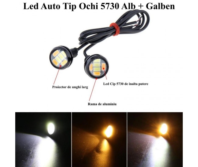 Led Auto 23mm - 12V, 5730 Alb + Galben, 2 Buc/Set