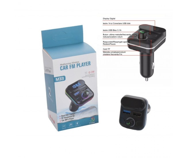 Modulator FM Auto cu Bluetooth V5.0 / M33