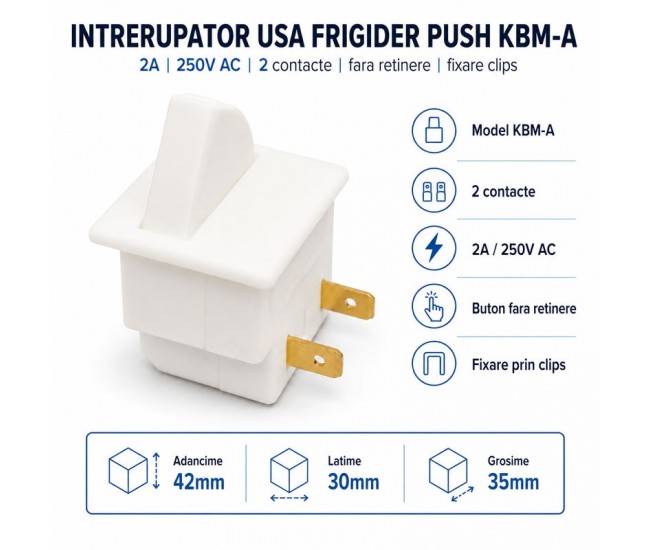 Intrerupator Usa Frigider Push Buton KBM-A 2A 250V AC fara Retinere DALBI