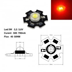 Led SMD 3W cu Radiator, Lumina Roșie Led SMD 3W cu Radiator, Lumina Roșie