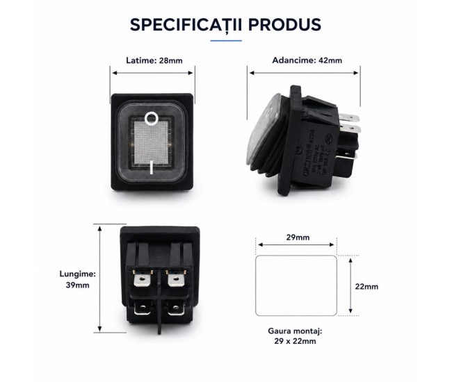 Intrerupator IRS KCD4 16A 250V cu Membrana Cauciuc si LED Alb DALBI