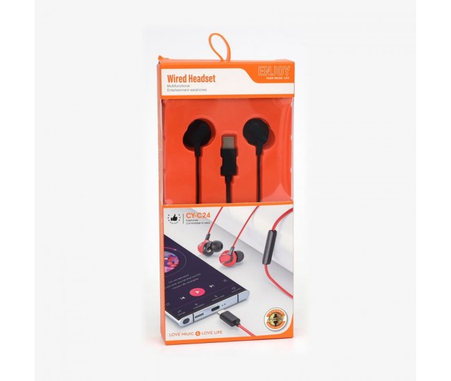Casti USB-C cu Microfon, In-Ear, Negre CY-C24