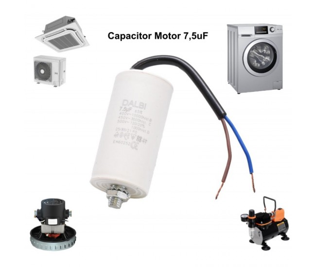 Condensator Motor cu Surub si Fire - 7,5uf/450V